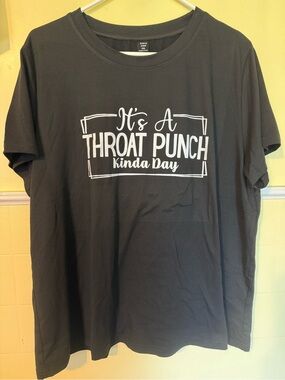 SHEIN Black Graphic Tee with White "Throat Punch" Slogan
